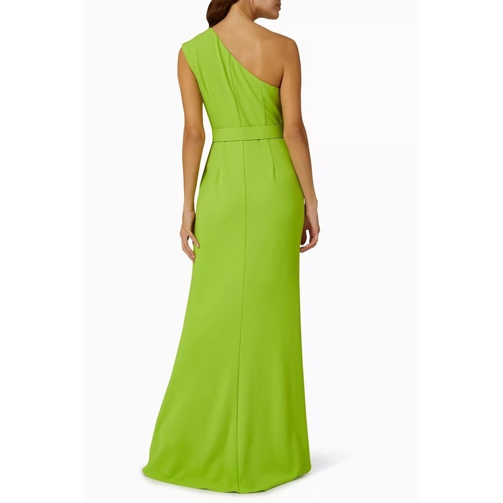 $895 Badgley Mischka Womens One Shoulder Belted Gown Lime Green Size 4 NWT - Picture 2 of 16